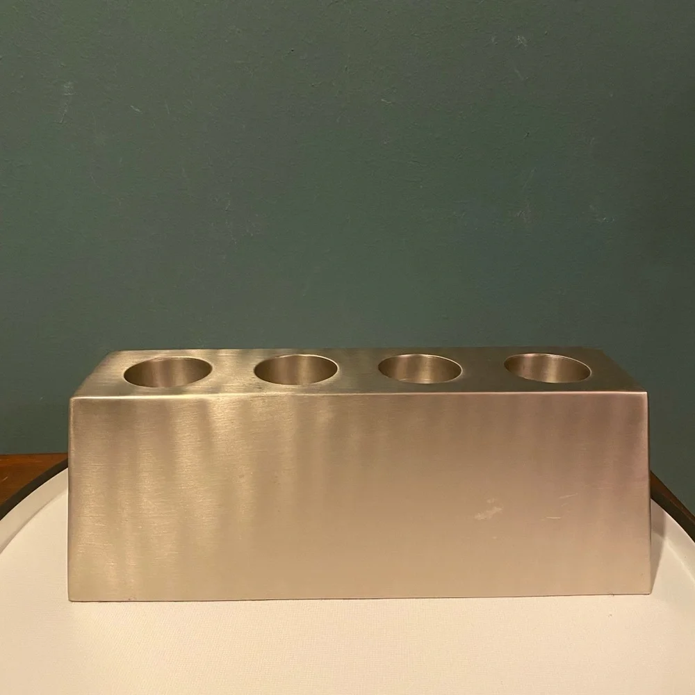 Pottery Barn Silver 4 Candle Tealight Holder Modern Centerpiece